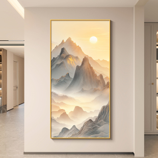旭日东升入户玄关装饰画正对门客厅背景墙挂画高级感金山画靠山图