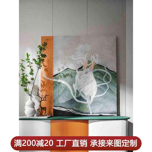 手绘油画山水风景入户玄关装饰画福鹿走廊过道挂画侘寂风玄幻壁画