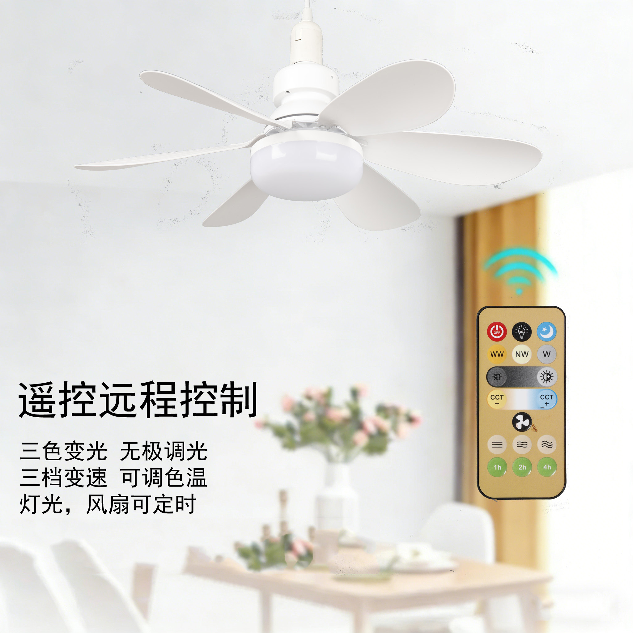 新款e27螺口风扇灯led家用一体节能螺纹餐厅儿童卧室客厅吊扇灯