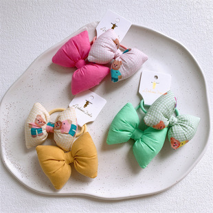 儿童布艺塞棉蝴蝶结发圈可爱女童卡通小熊格子发绳扎头发皮筋头绳