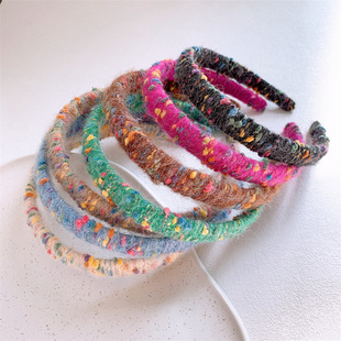 韩版 秋冬针织缠绕毛线发箍甜美少女彩色头箍发卡女孩外出头扣发饰