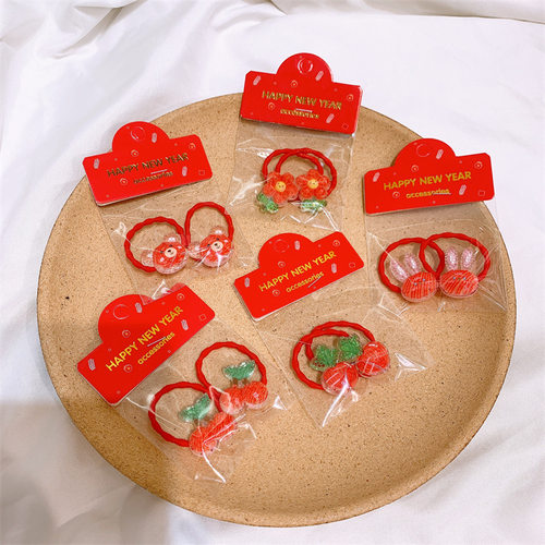 新年红色喜庆儿童水果发圈可爱卡通小兔子头绳宝宝扎头发皮筋发绳