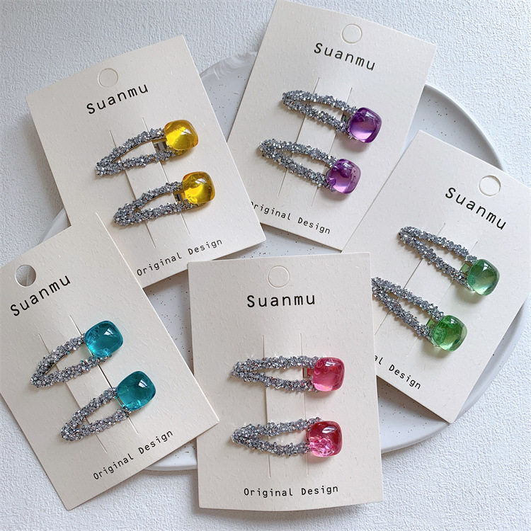 儿童透明方形闪钻碎发夹女童刘海侧边夹宝宝公主风BB夹对装一字夹