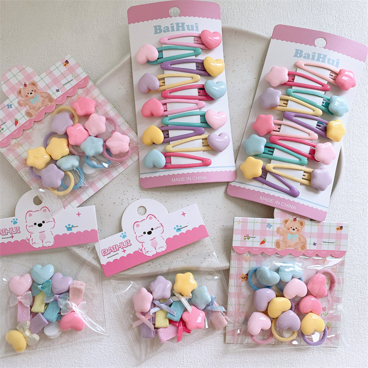 儿童彩色五角星星发夹发圈女童刘海碎发BB夹小揪揪扎头发皮筋头绳