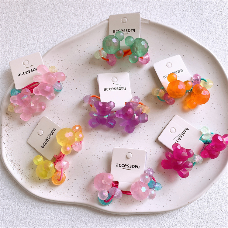 新款儿童果冻色卡通发圈可爱女童小熊绕绕皮筋发绳扎马尾头绳发饰