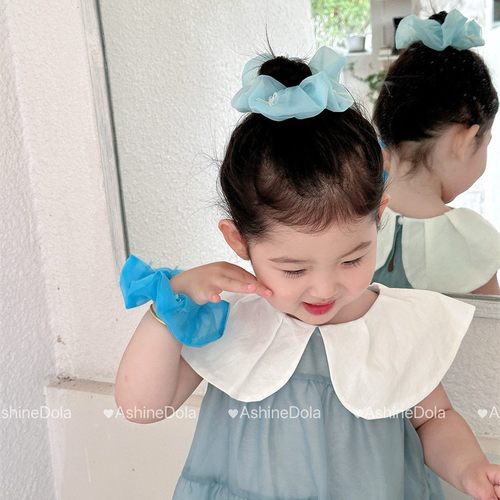 新款儿童糖果色欧根纱大肠发圈甜美少女扎马尾皮筋头绳丸子头发绳