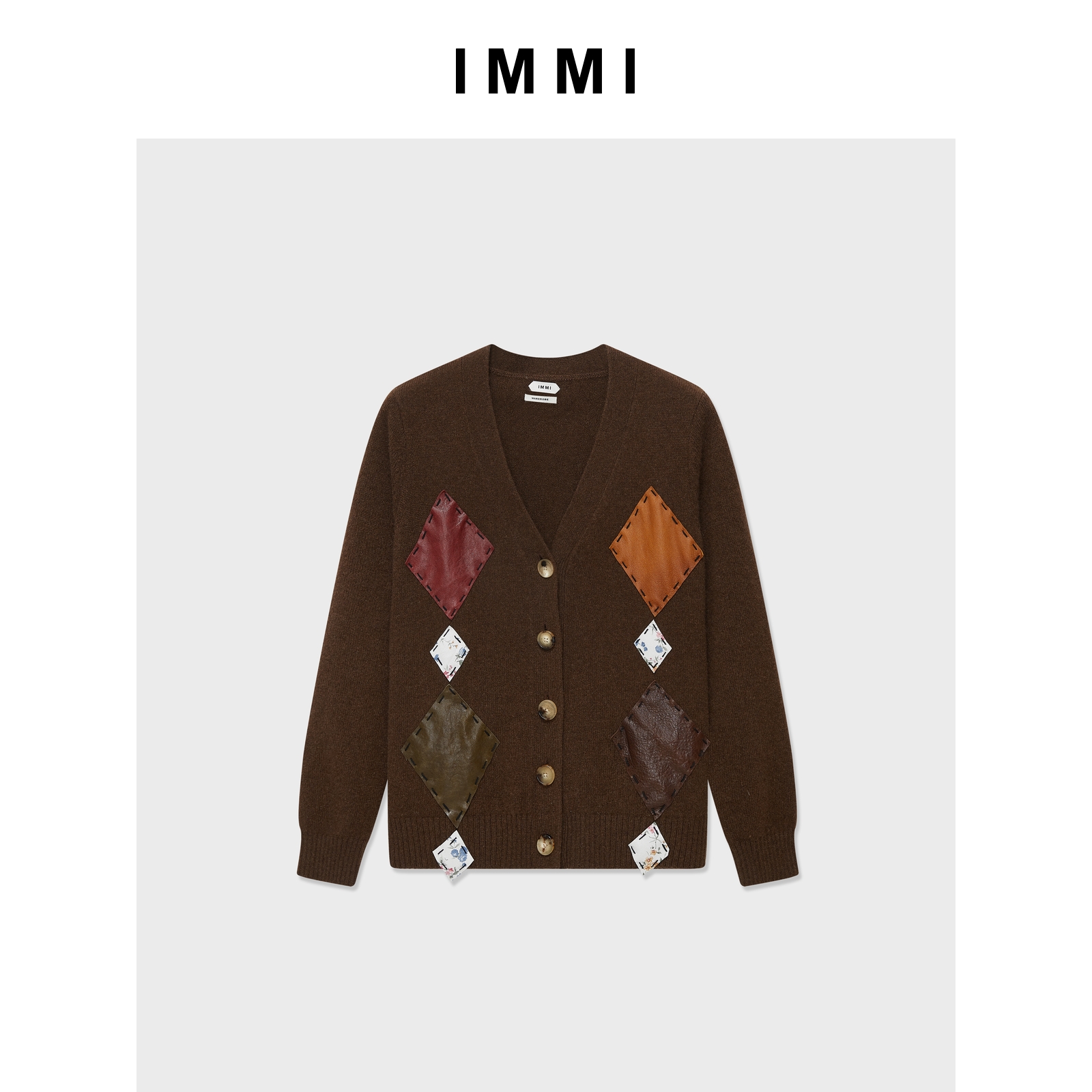 【IMMI】25秋冬新品牦牛绒V领菱格纹针织开衫MWEFWKJK0641X