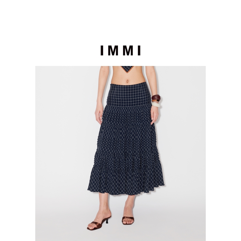 【IMMI】25夏季新品SURPLUS系列格纹多层抽褶半身裙MWESSWSK0440X