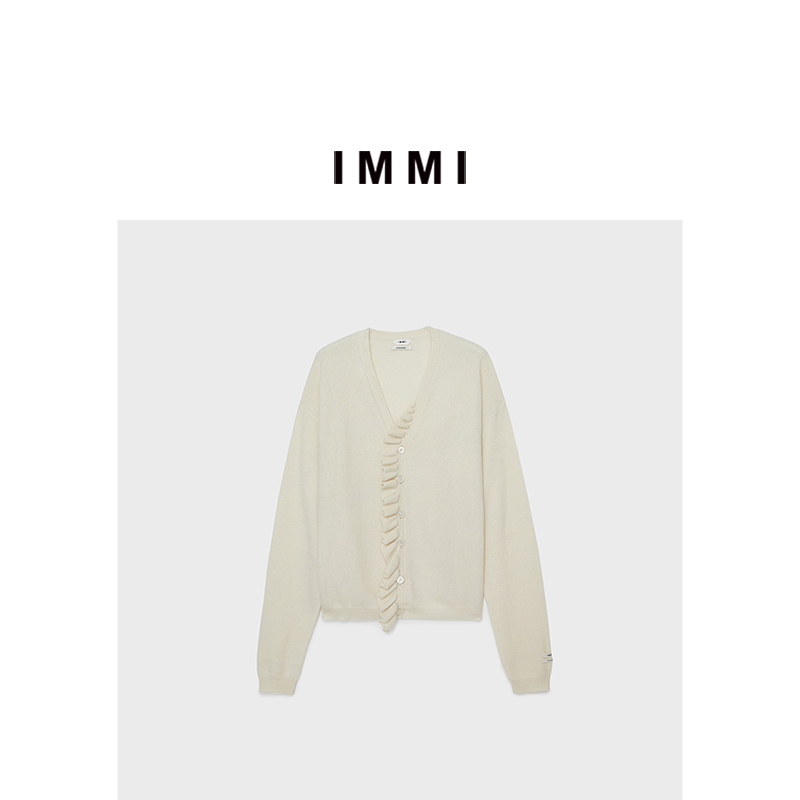 【IMMI】秋季新品全羊绒荷叶边开衫MWDFWKKN0470X