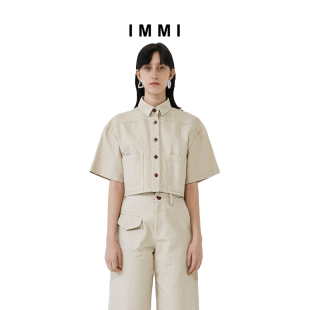 春夏棉布牛仔短袖 衬衫 IMMI 101ST054B