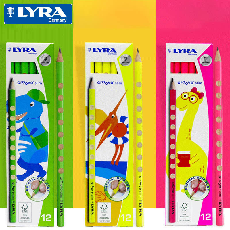 德国lyra艺雅细杆三角铅笔小学生铅笔荧光彩色杆儿童矫正握姿洞洞