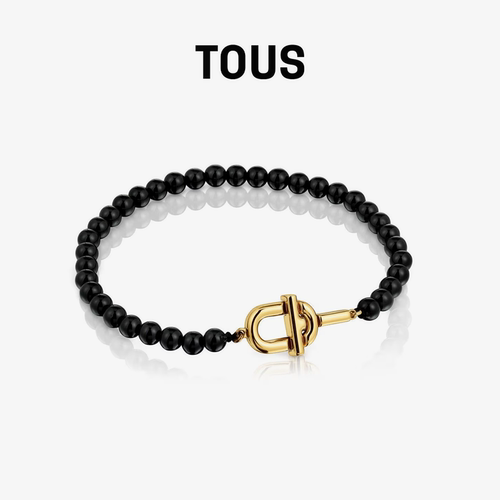 【新品】TOUS桃丝熊MANIFESTO系列银镀18K金黑玛瑙手链生日礼物