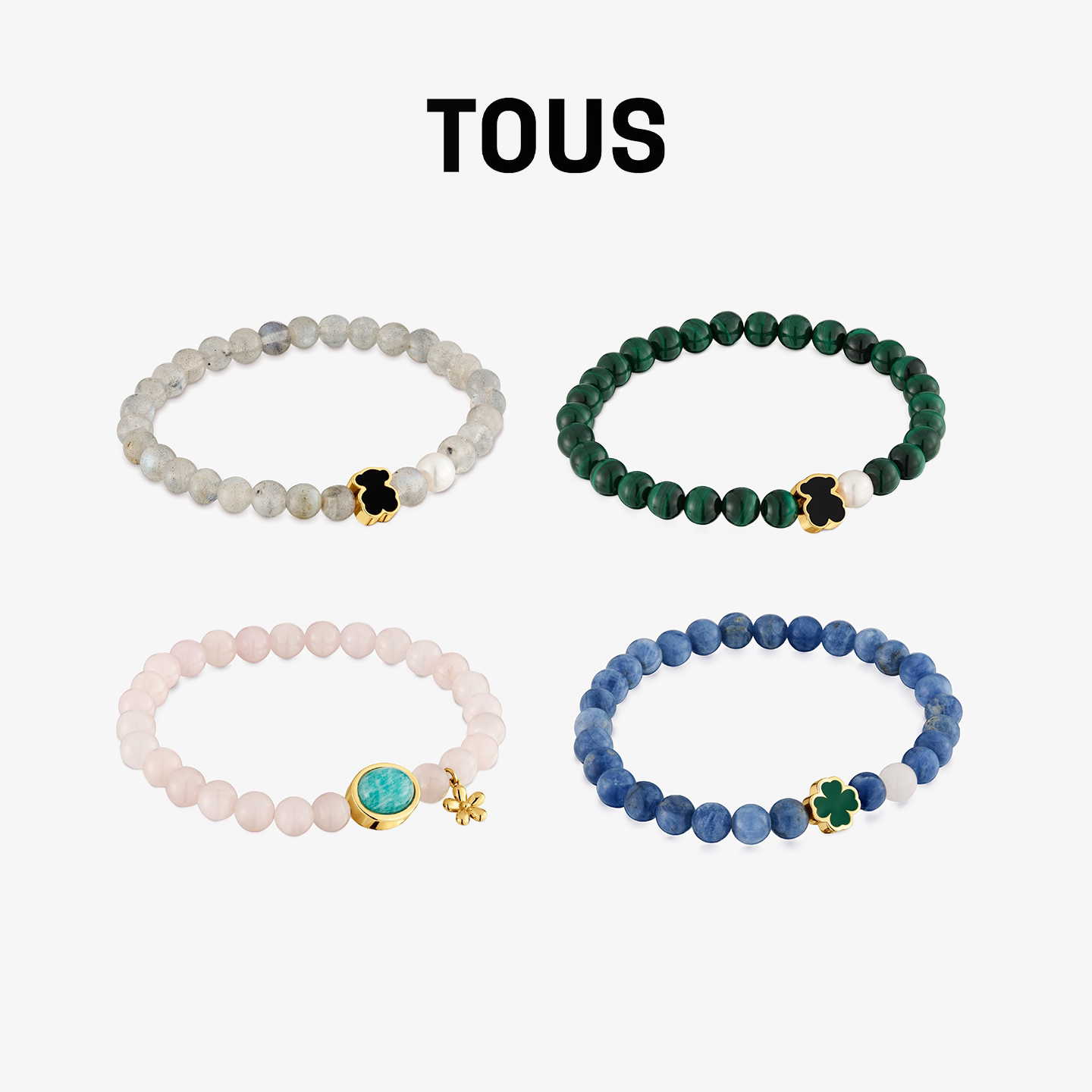 【新品】TOUS桃丝熊EUREKA系列彩色宝石小熊串珠手链淡水珍珠女士
