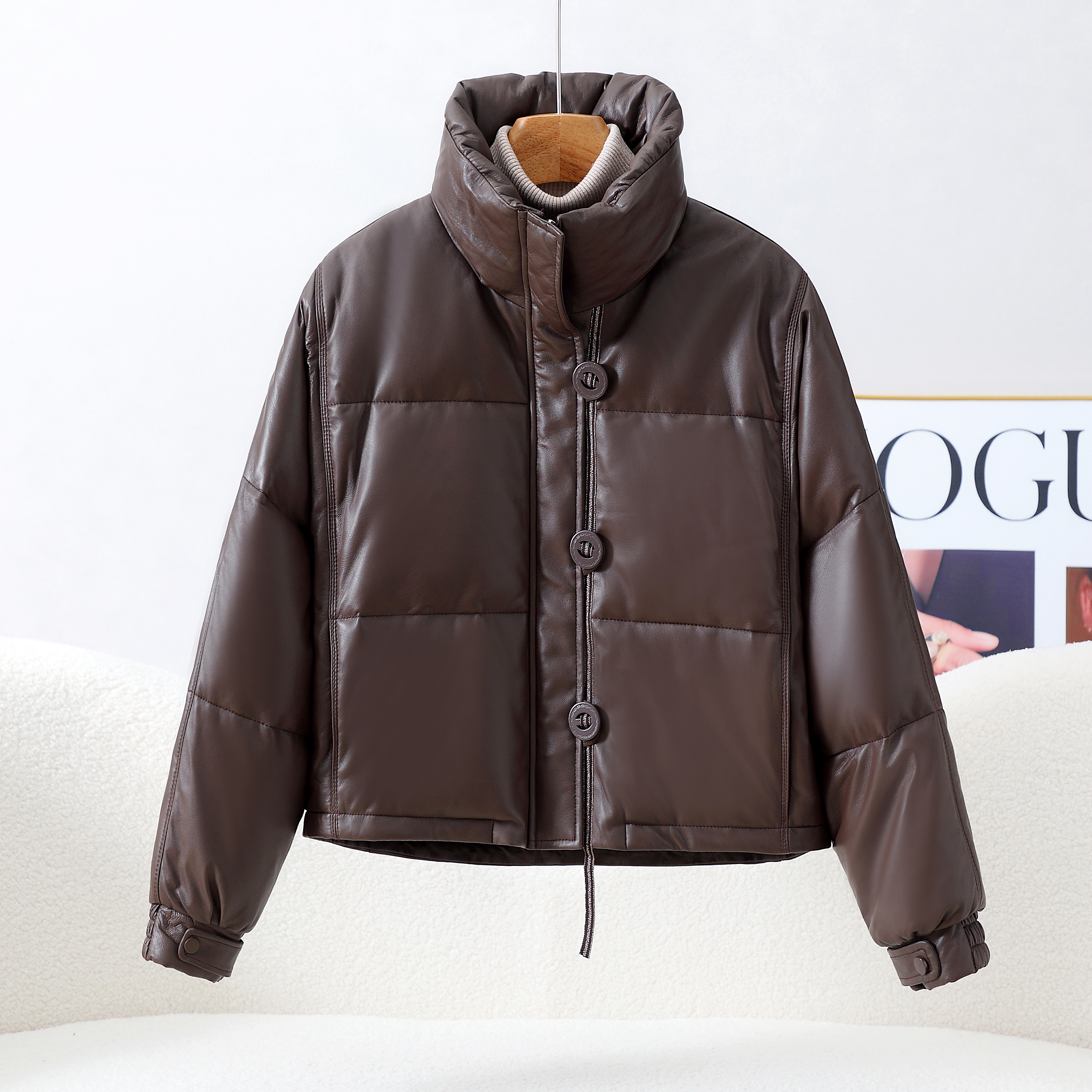 休闲蝙蝠袖真皮羽绒服女短款流行洋气进口绵羊皮海宁鸭绒皮衣外套