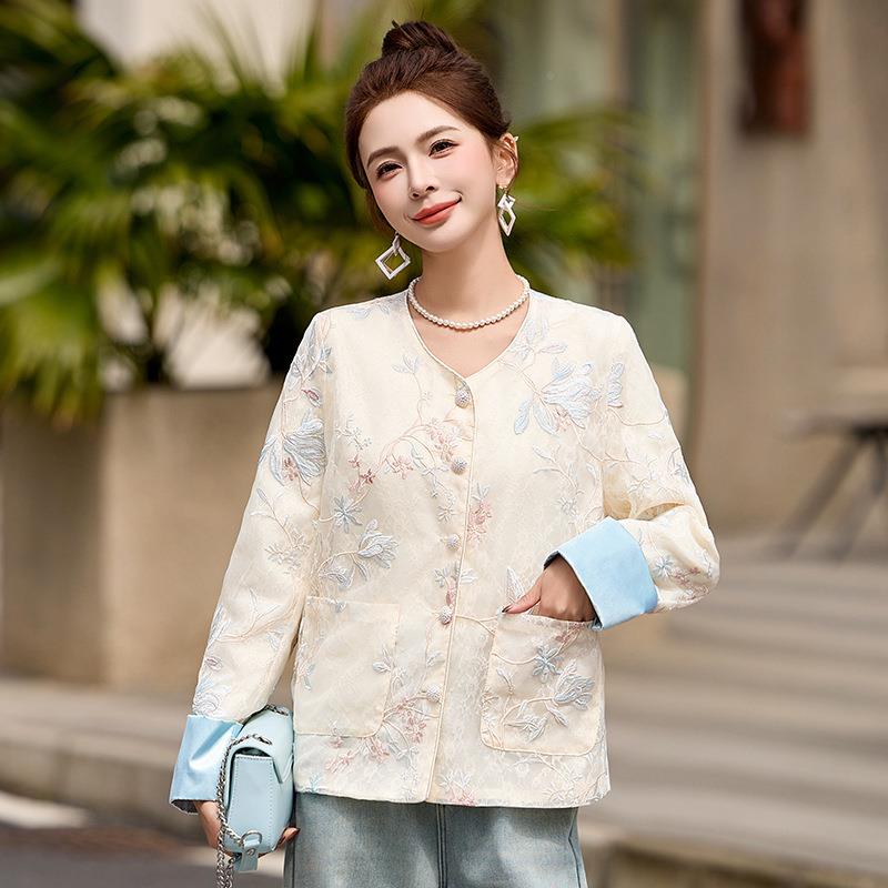 女装2025重年春季新款YH2656-0新中G风工式刺绣撞色复古时尚女外Y