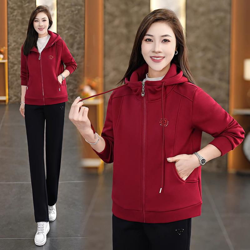 妈2妈冬装外套加厚运动服套98640862女秋冬季25新款加绒卫装衣0休