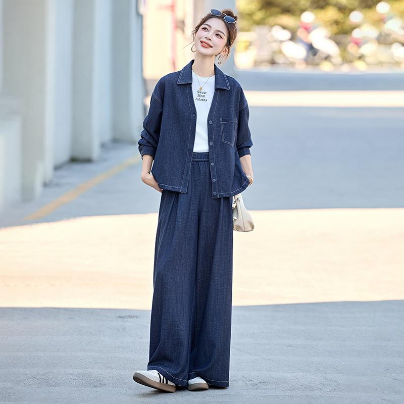 高级感牛仔尚时套装女2025秋季气外套洋时尚5阔腿裤两件套 HE1HE5