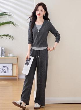 YX86161时尚休闲套装秋季Y新品女装拼接假两件长袖两外套裤件套X8