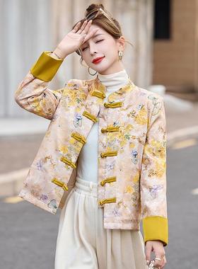 新中国风外套9YX861192冬季新款复古印花盘扣唐装女式羽式绒服外
