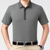 男式 恤商休翻领条纹爸爸丝装 桑蚕丝短袖 冰体务恤 1927 夏闲新款