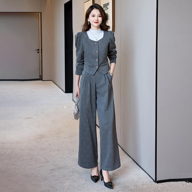 时尚休套装季新款女气H质通勤长袖西装外套阔腿裤闲HR969两件套R9