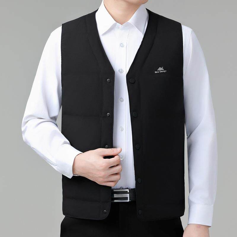 季白绒内胆男士羽绒马甲中领年爸爸装休鸭闲冬保暖V2578-F背心厚