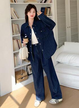 深灰色韩裤版款牛仔套女2装025秋季新休闲时尚衬衫C085-Q06外套阔