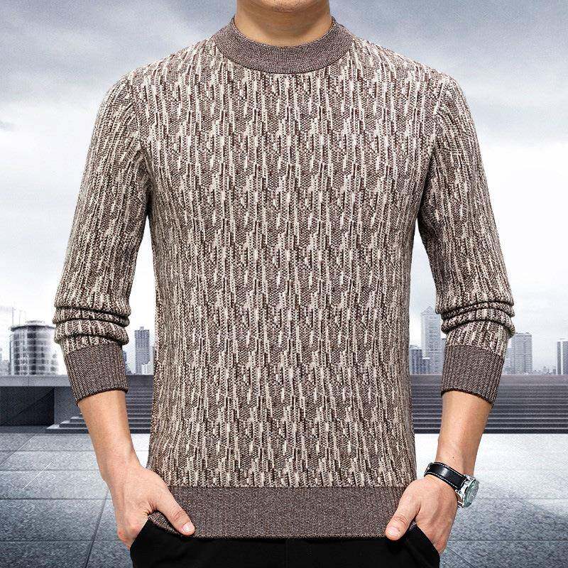 8129-B+2025冬季年男羊士羊毛毛衫加厚套头爸爸衣绒衫半高领中保