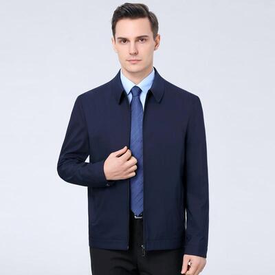 春秋新款纯8688-NN-夹克中男士年色外套商务装休闲翻领茄克衫爸爸