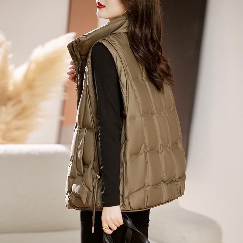 羽保绒背心冬季女装新外套女翻领中L3502-10长款暖时款尚羽绒服 L