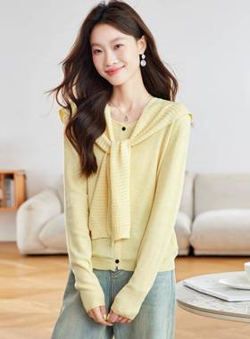 202装5SH090-08秋新款披女针织毛衫衣长袖宽松圆领百搭显瘦打底衫