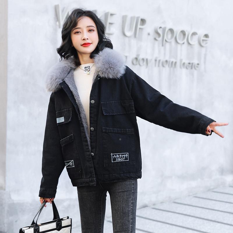 女式仔秋棉衣冬新款宽松大毛领YQ8528-1小个子牛加绒暖时尚保外套