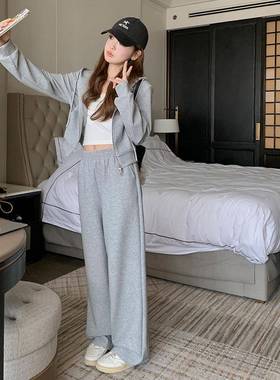 灰色休闲运连动卫衣套装女春秋025新简b171-XW6约时尚帽上衣2长裤
