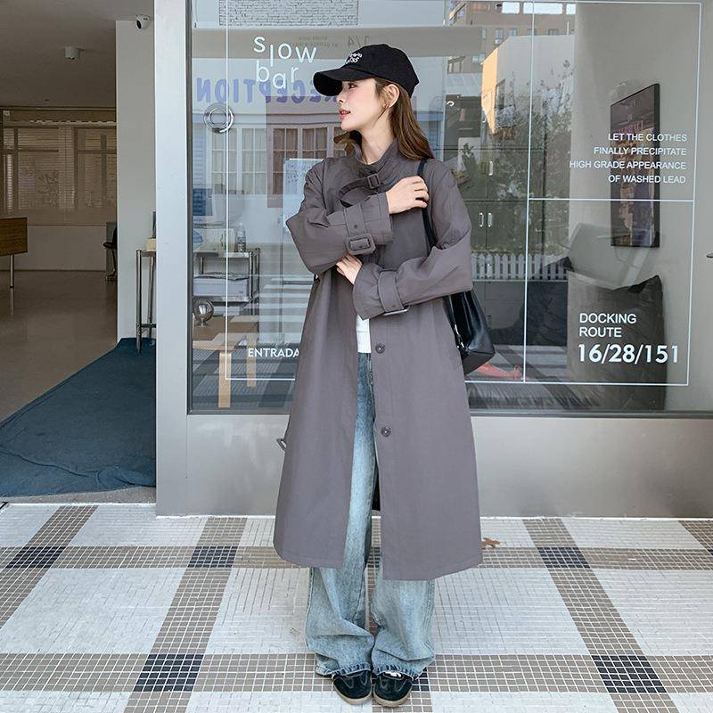 灰色长款风衣外女秋季2025新流行爆款韩松系高级感套宽休闲大C016