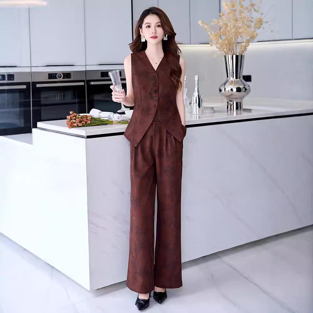 时尚休闲套装秋套袖季新女气质款修身显瘦HR980无马甲阔腿裤两件H