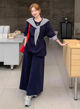 深蓝色闲套装卫女2025休秋季新款慵懒B297-174风连帽半披肩衣身裙