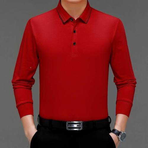 秋季新款品长袖669-LL套恤男士商务休闲头翻领丝冬光棉牌衫男