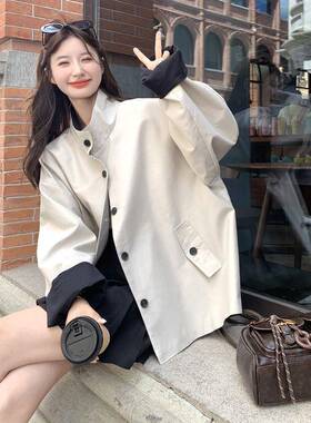 米外白色韩版宽显拼瘦接风松衣女20C159-90225秋季新款小个子休闲