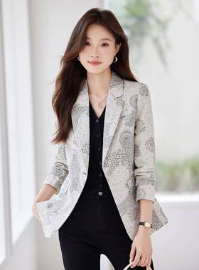 女装小SH082-08西装202秋5季新款气质时尚一印花0粒扣修身显瘦外