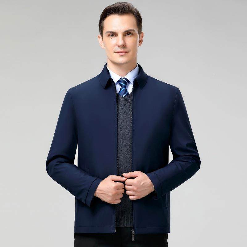 510-F冬装中老年男士务加绒夹克翻领外套装商轻克薄棉服茄爸爸棉