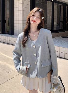 蓝色法式气时C251-906质小香风西装短外套女2025秋季新款小个小子