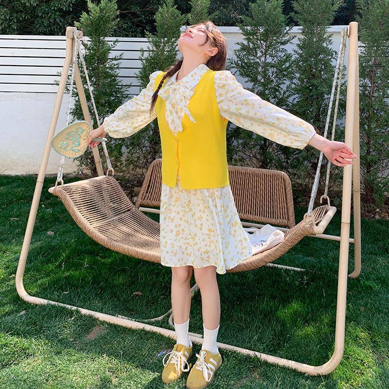 20中25春新季高级感气XZ139-03质马甲长款时重尚碎花连衣裙两件套