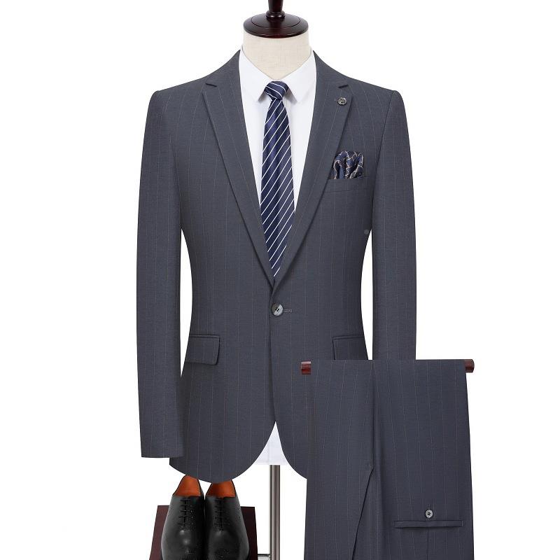 高端条纹羊商毛西服套装男士韩装版修务正装163-L身结婚礼服西外