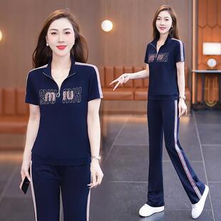 运动套装女季薄款90500858新款中服年妈装宽夏松显瘦跑步休妈闲两