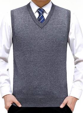 品8822-B+牌新款背心男秋冬季V领坎肩毛爸衣中老年毛羊马甲无衫袖
