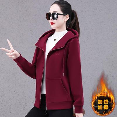 加绒卫衣女202新款爆款气连帽拉链开4衫外套洋秋冬季士加厚女8429