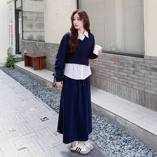 文艺范套装 衣2衬衫 C212 新款 半身 G16女裙205秋季 藏青色韩卫系时尚