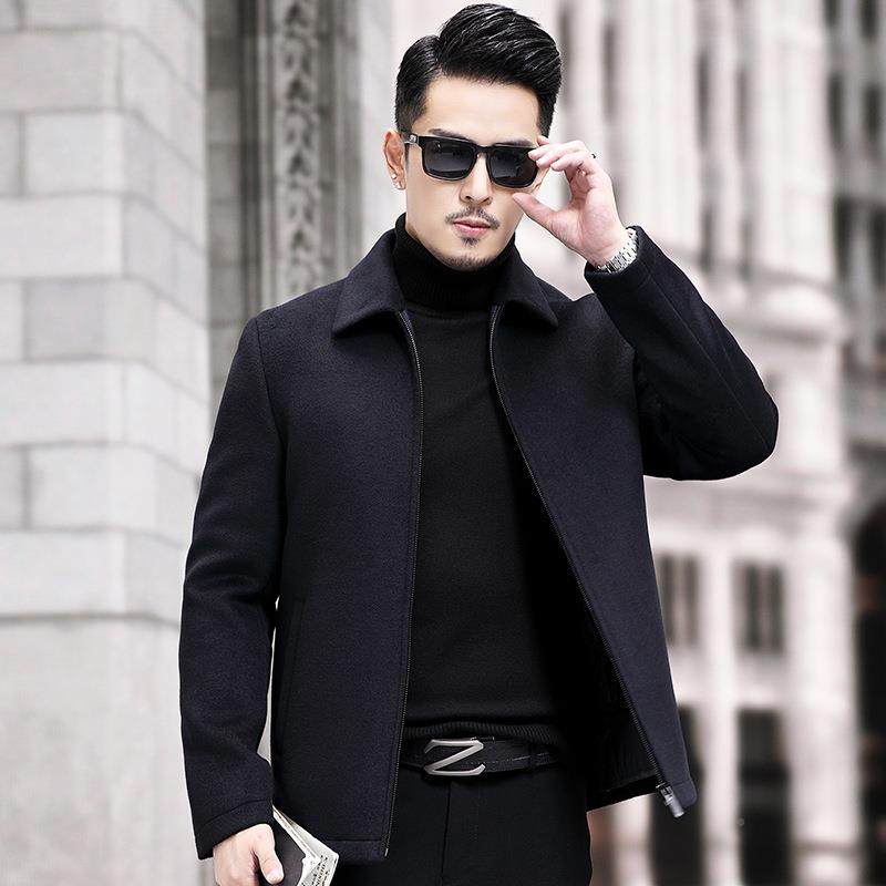 冬季短99802-PP尼子大衣男毛呢子外外套款翻领中年男羊绒夹克套羊