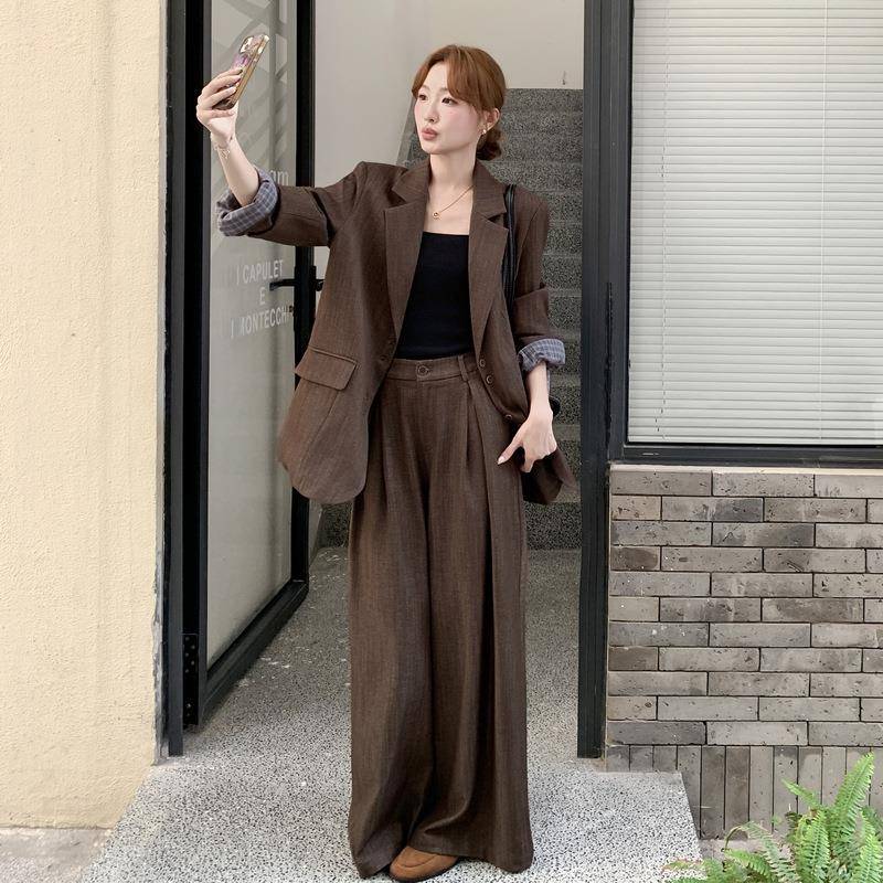 棕色2复古高级感气C095-912质西服女套装20老5秋韩系钱风马甲阔腿
