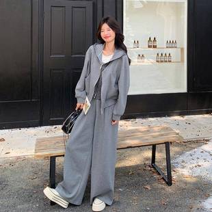 韩系减龄松弛感阔腿裤 灰色休闲新运卫衣套动装 款 2865秋季 202C285